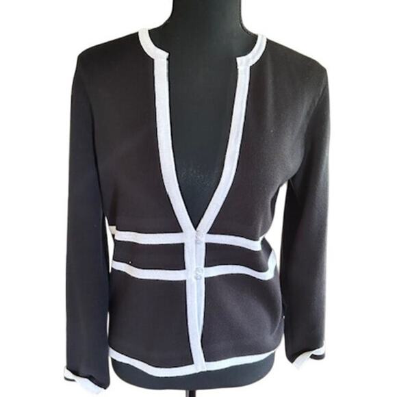 G Knitwear Black and White Contrast Trim Cardigan Blazer – Size Small - Picture 1 of 5